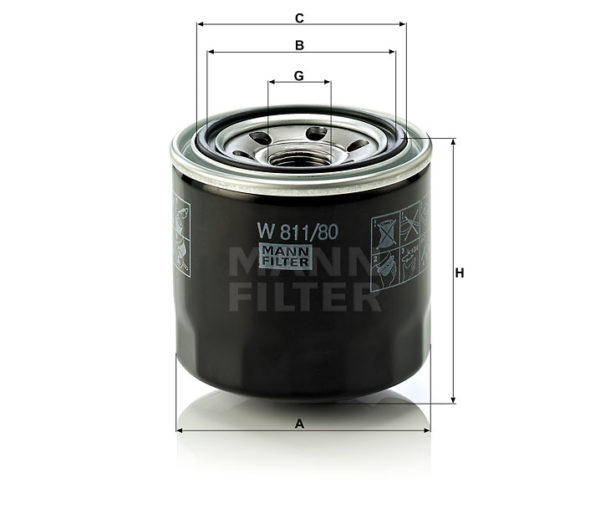 Mann W811/80 Oil Filter Dimensions