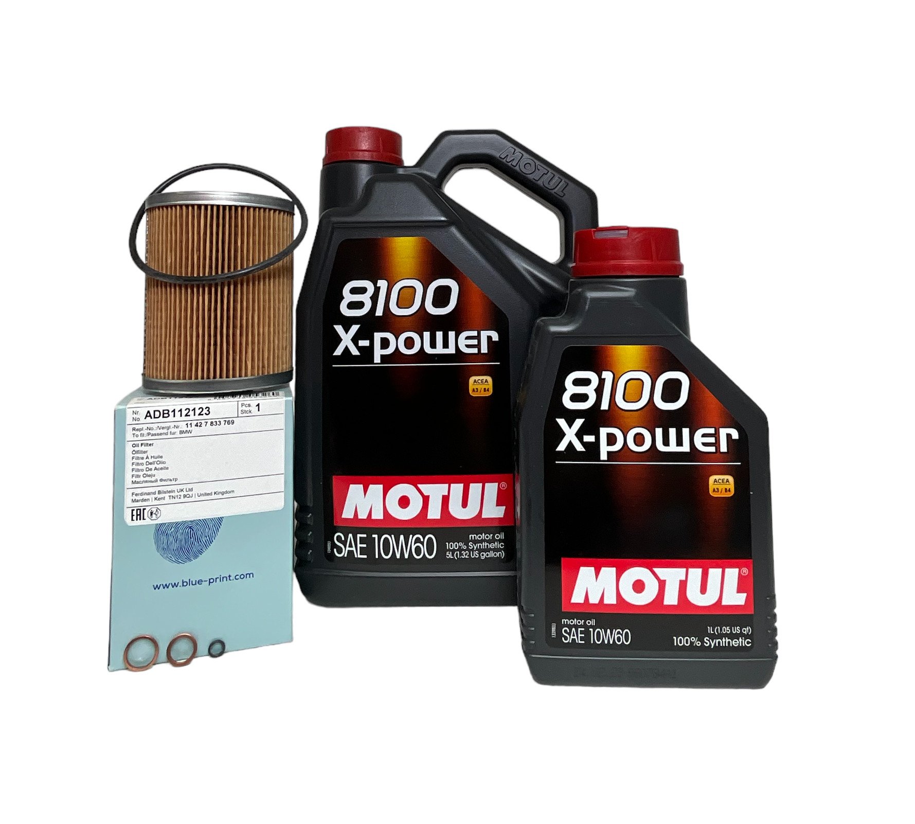 6 Litres Motul 8100 X-power 10W60 with Blue Print Oil Filter