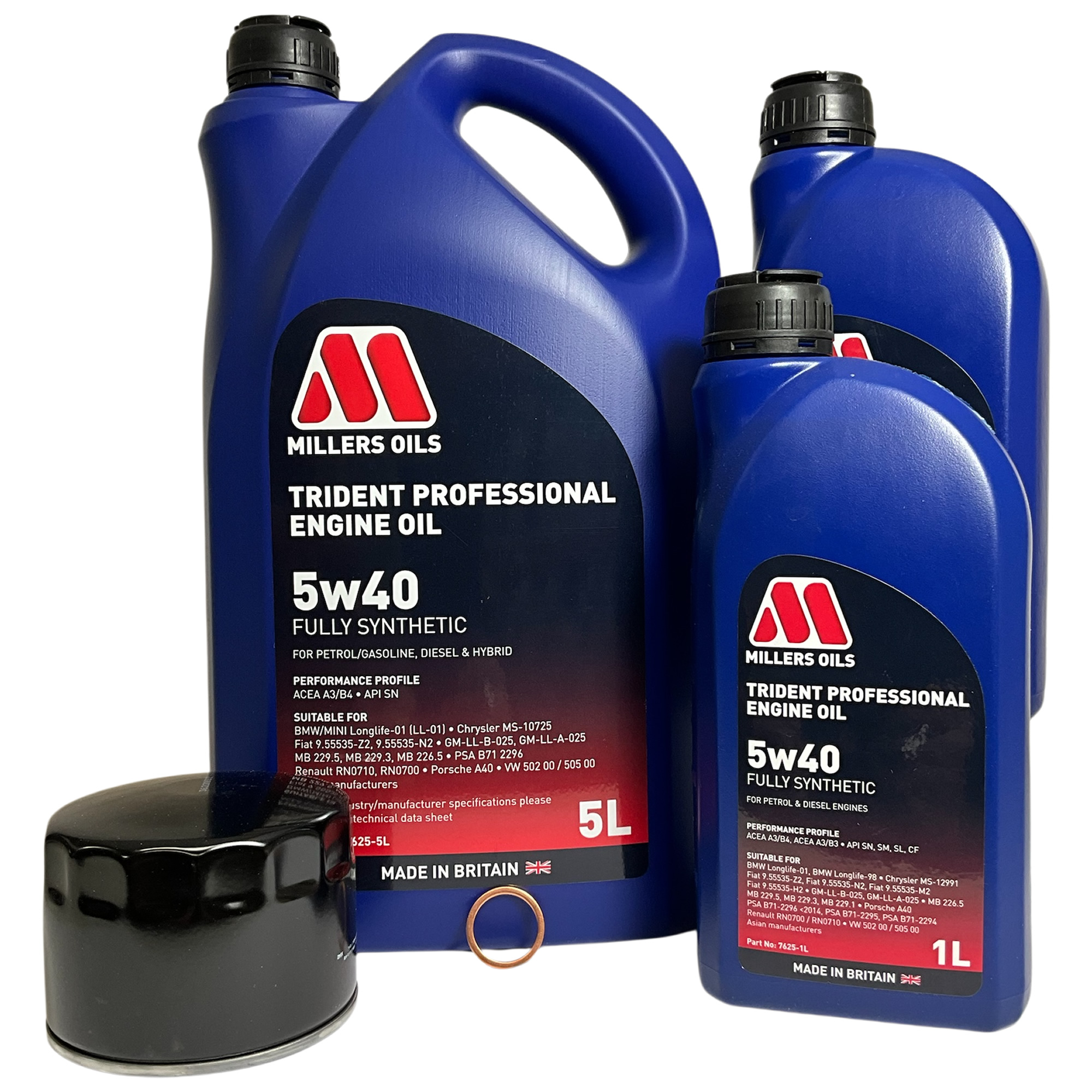Fiat Ducato 2.3 130 Service Kit 5W40 Millers Trident Oil Filter 2006-2010 No DPF