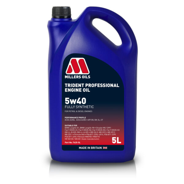Millers Oils Trident Professional 5W40 engine oil 5 litre bottle PSA B71 2296